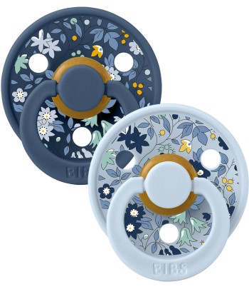 BIBS x LIBERTY Barevné dudlíky z přírodního kaučuku 2ks - velikost 1 - Baby Blue / Steel Blue