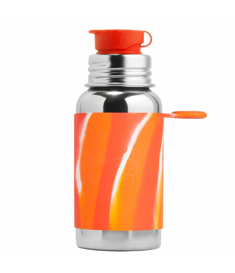 Láhev z nerezové oceli Pura® se sportovním uzávěrem 550 ml - oranžovo-bílá