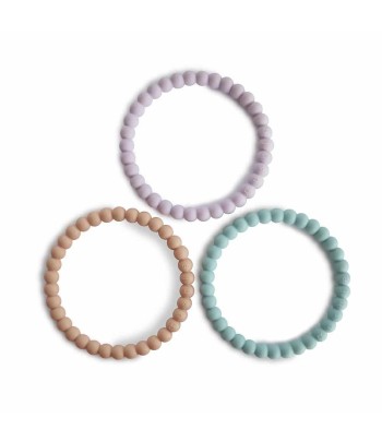 Mushie náramkové hryzátko zo silikónu PEARL - Lilac / Cyan / Soft Peach