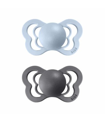 BIBS Couture anatomické cumlíky z prírodného kaučuku 2ks - veľkosť 2 - Iron / Baby Blue