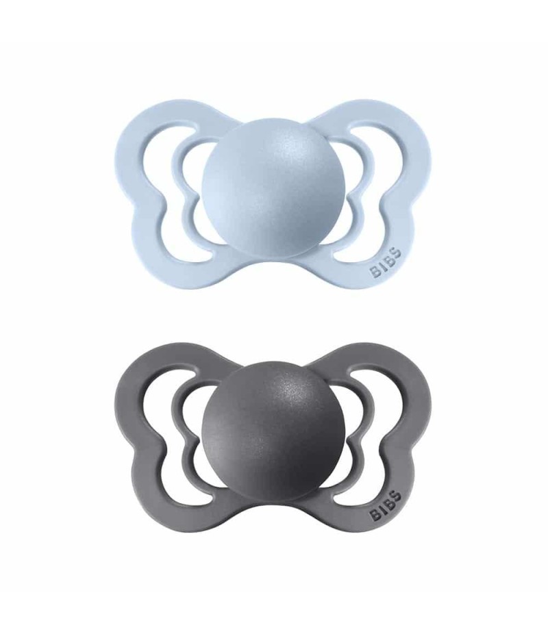 BIBS Couture anatomické cumlíky z prírodného kaučuku 2ks - veľkosť 2 - Iron / Baby Blue