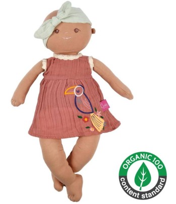 Bonikka Organic látková bábika - Aria tehlové šaty