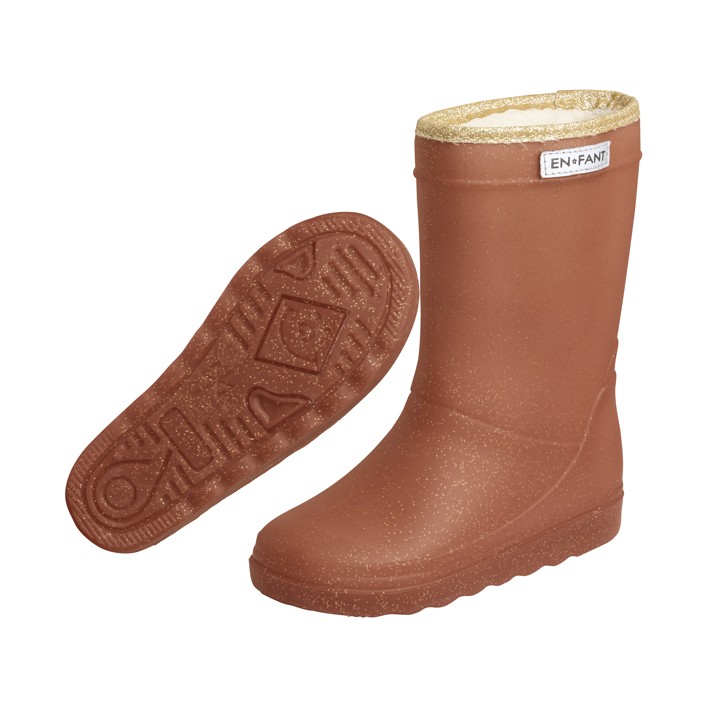 hnědé zateplené holínky Enfant Leather Brown glitter